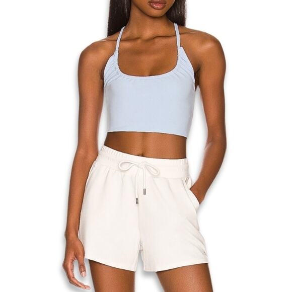 Free People Crop Top 4 Ways Styling Racerback Spaghetti Strap Light Blue S NWOT - Picture 1 of 11
